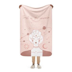 Trust the Universe Pink Sherpa Blanket - Cozy Cosmic Comfort for Positive Vibes